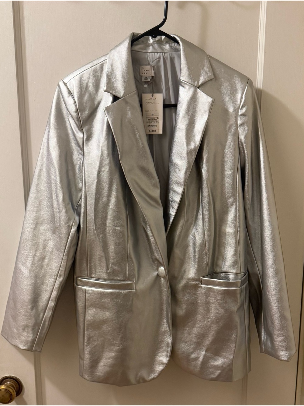 a new day Silver Metallic Blazer Jacket Size M